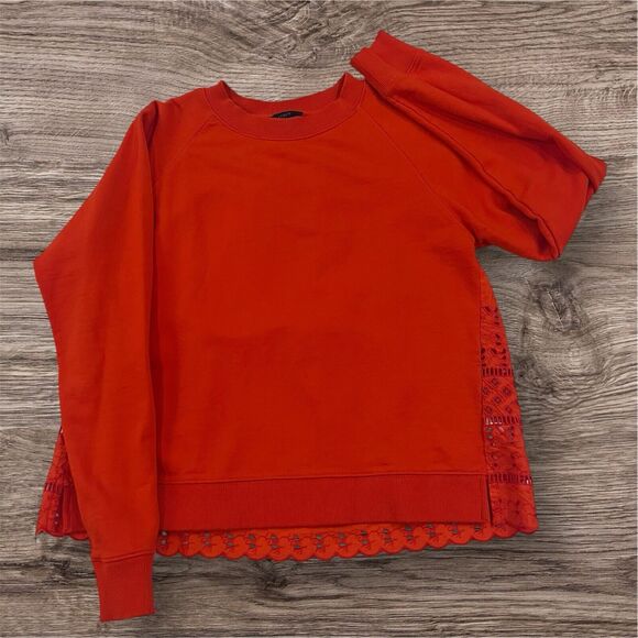 J.Crew Womens Women's size M Eyelet Back Crew Neck Sweatshirt Orange/Red Color - Picture 1 of 4